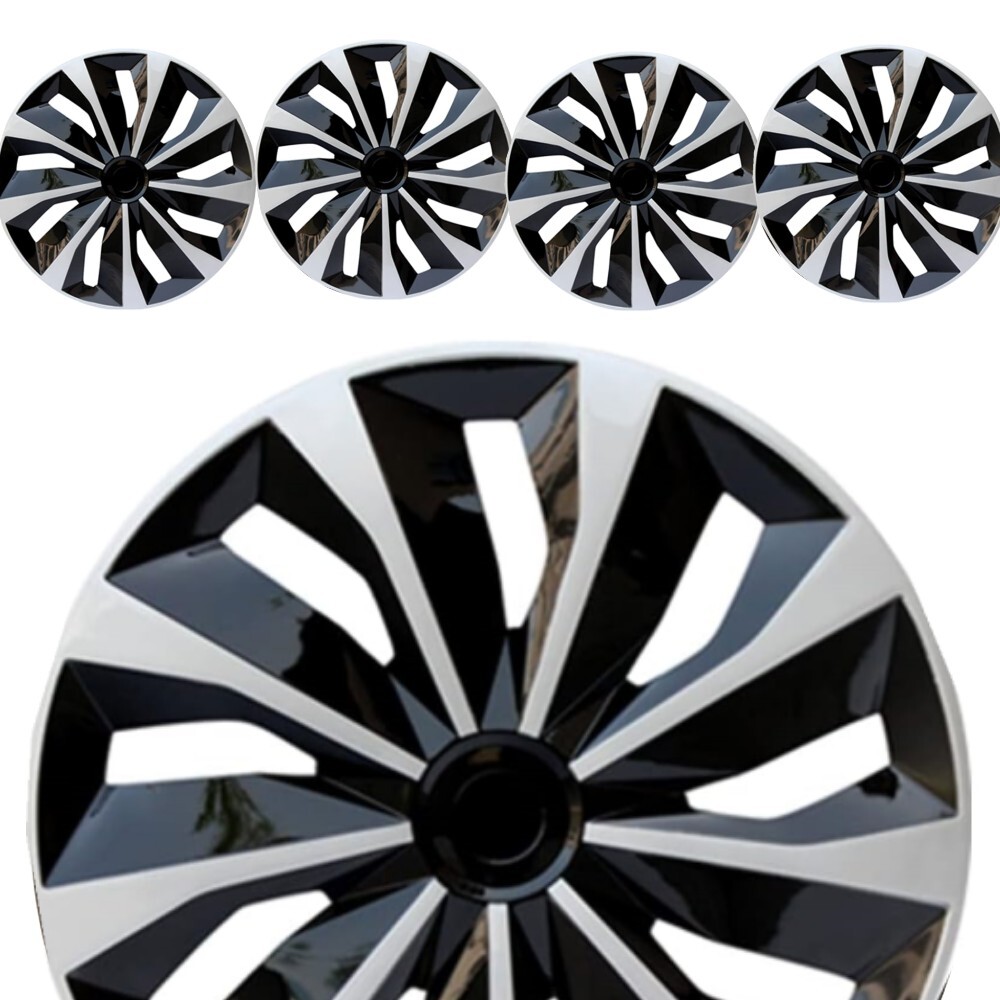 4PC Glossy Universal Car Sliver Black Wheel Covers 14 Inch Snap-On Hub Caps