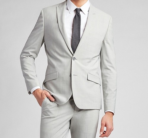 NEW EXPRESS $298 GRAY EXTRA SLIM PLAID MODERN TECH SUIT JACKET SZ 36S