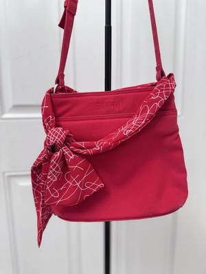 Esprit Red Canvas Crossbody Shoulder Bag Magnetic Snap Zip Scarf Detail Vintage