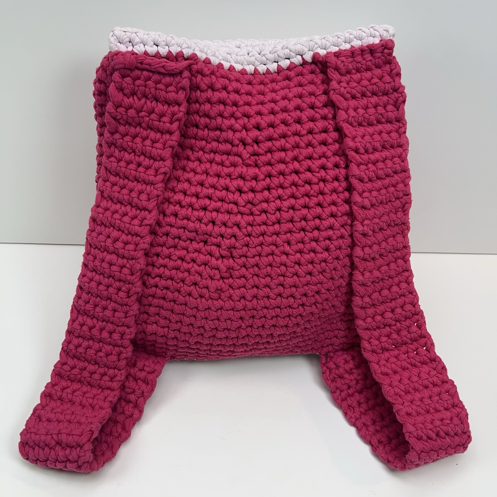 HANDMADE Crochet Drawstring Backpack Flap Button … - image 4