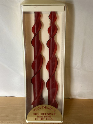 Wax-Design Red Spiral Candle w Black Stripe 100% Hand Rolled Beeswax ~ USA