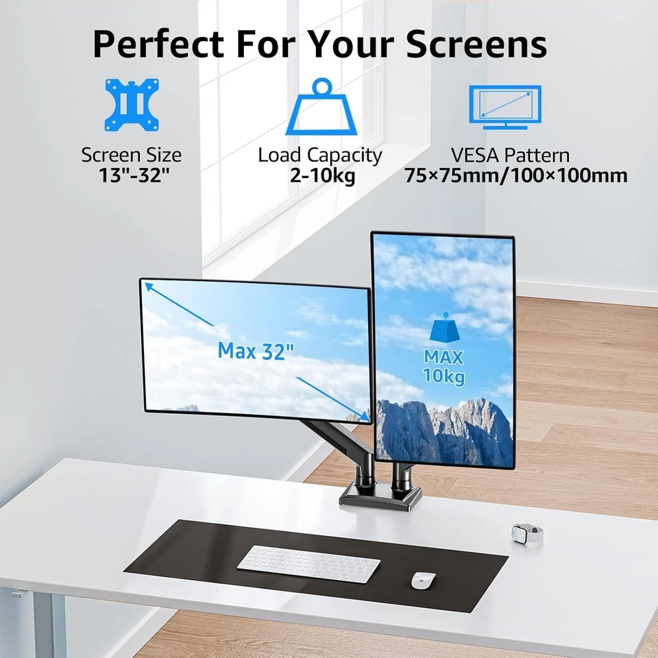 Heavy-Duty Dual Monitor Stand for 2-10kg Screens - Adjustable &Flexible Design - Image 4 of 4