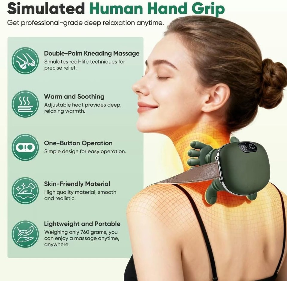 Neck Massager with Heat, Simulated Human Hand Neck Massager Wireless ...