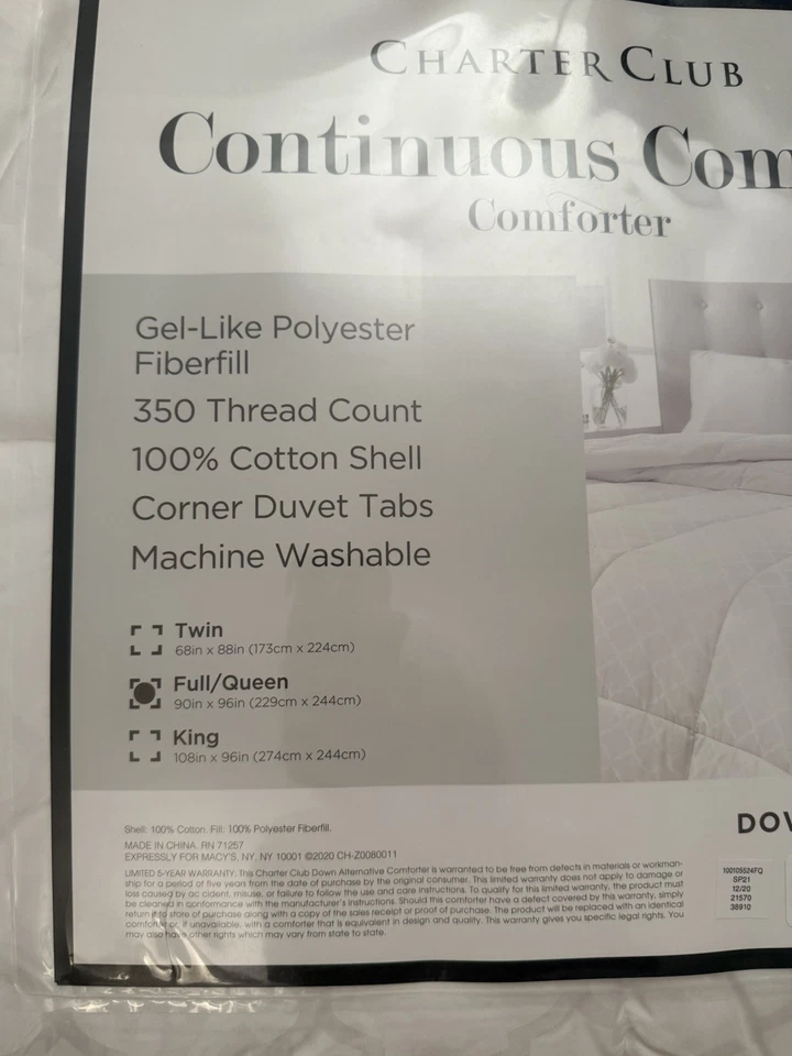 Charter Club Continuous Comfort™350 Thread Count Down Alternative Comforter Q. - Image 2 of 4