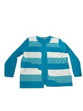 Misook Cardigan Blue White Travel Career Office Jacket Slinky Open XL