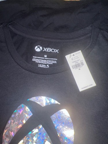 New Old Navy Men's X BOX Silver Foil Black T Shirt: (M) Medium NWT - Picture 3 of 9