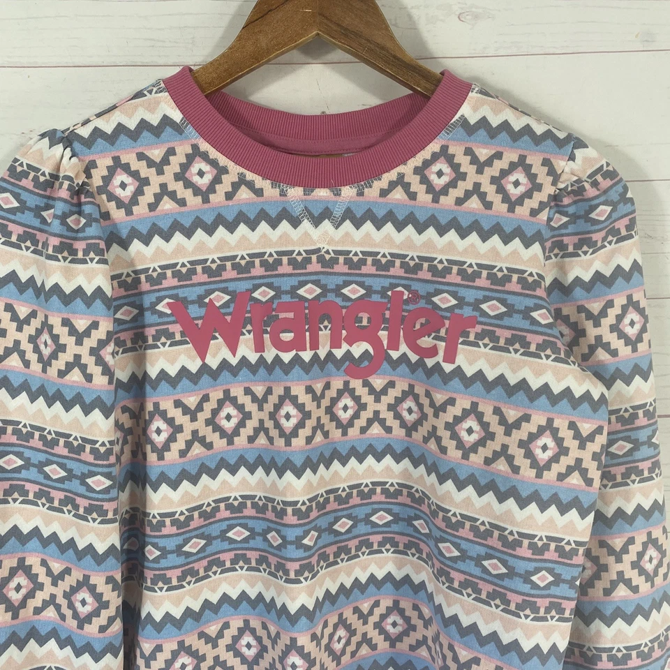 Wrangler 女孩阿兹特克印花套衫轻便运动衫,尺寸 L,粉色/蓝色 — 第 2/4 张图片