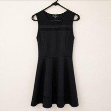 Lulus Black Skater Dress Fit Flare Mesh Detail Sleeveless Large