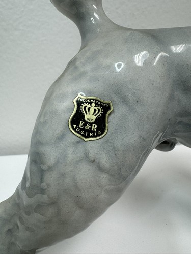 Ebeling & Reuss Keramos Austria Gray Poodle Figurine Standing, E&R Golden Crown - Picture 7 of 9