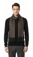 Lanvin 100 Wool Scarf   Brown Pinstripe, Lightweight Fringed Design