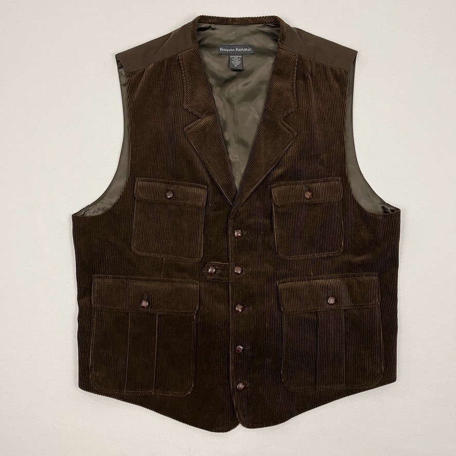 Banana Republic Waistcoat Vest Mens XL Thick Corduroy Reporters Academia Utility