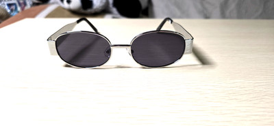 Aldo Retro Oval Sunglasses Women Silver Frame Black Lenses UV400 New w/ Imperfec
