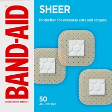 BAND-AID Brand Sheer Spots Adhesive Small Square Bandages, Sterile, Individu...
