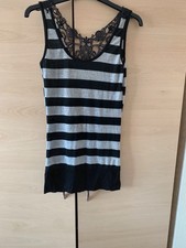 Women grey And Black Sparkle striped sparkly Vest Top Uk10