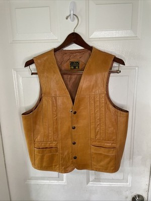 VTG Made In Mexico  Bttn Natural Gen Leather Vest Men  40-41 Wmns L 16-18 Read