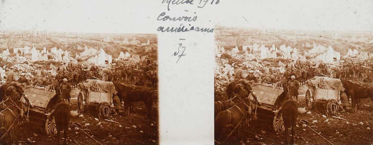 1918 WW1 ORIGINAL GLASS STEREOVIEW EXPEDITONARY FORCES MEUSE  OFFENSIVE US ARMY