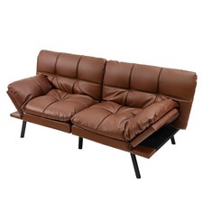 Convertible Memory Foam Futon Sofa Bed with Adjustable Armrest-Brown