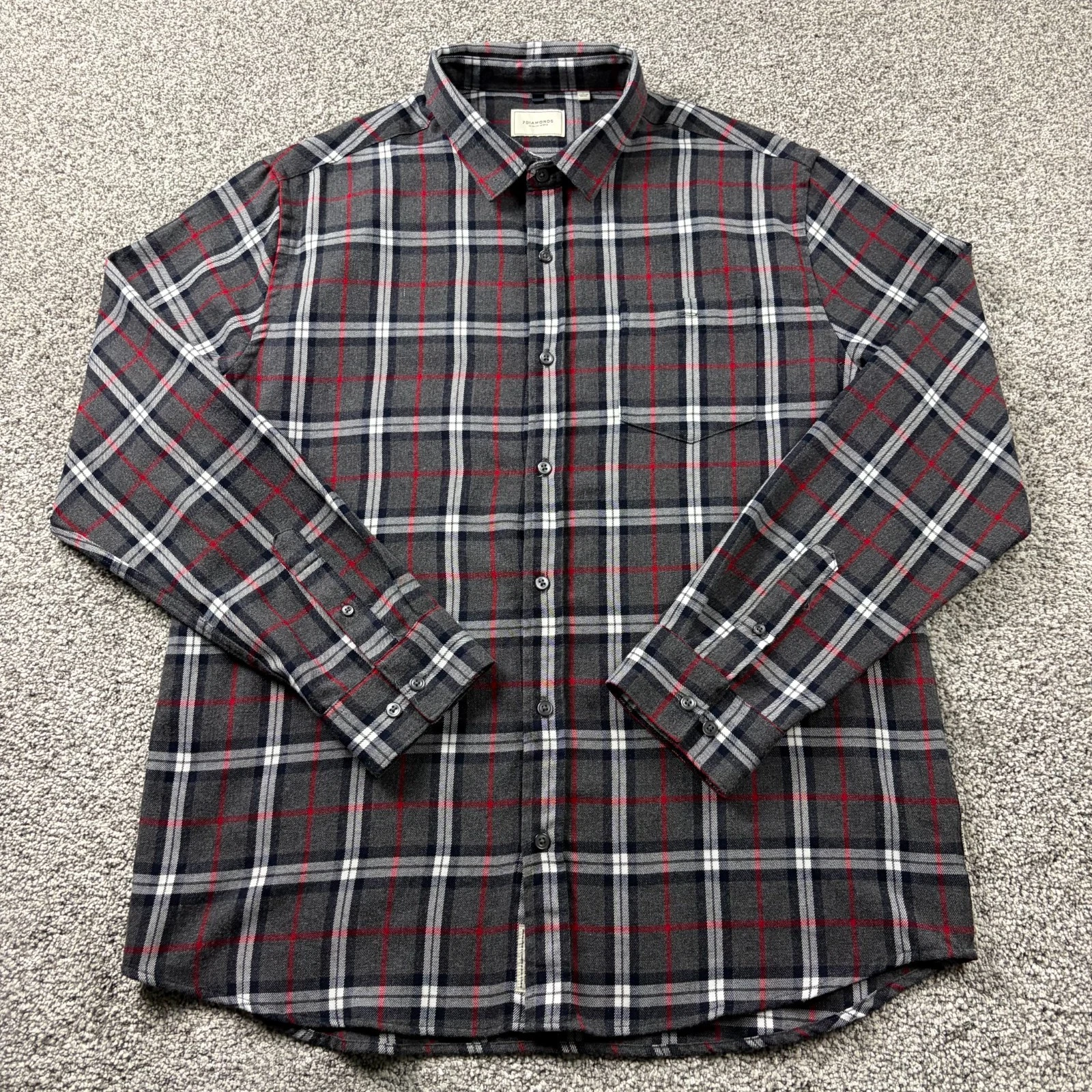 7 Diamonds Shirt Men L Gray Plaid Juniper Flannel Soft Hiking Fishing Outdoors
