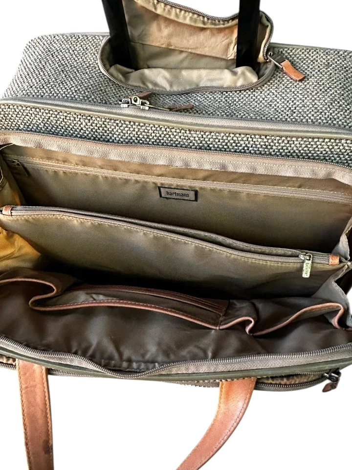 Equipaje de mano móvil rodante de cuero tweed vintage HARTMANN de 17” Foto 3 de 4