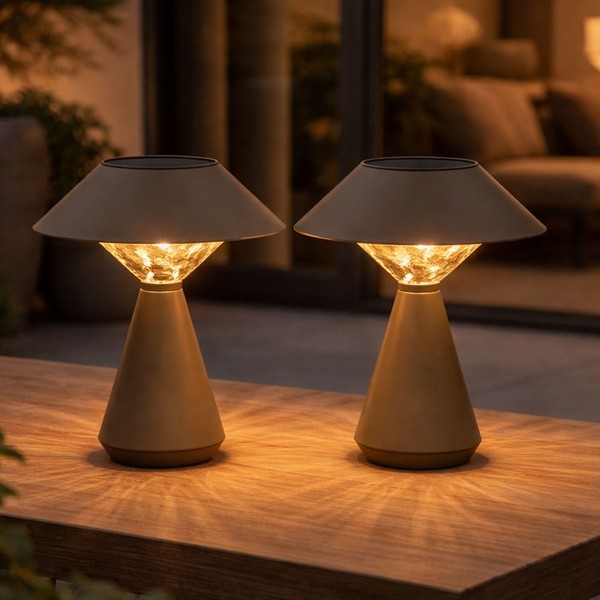 Tischlampe Solarleuchte AußEn Gartenleuchte Sandfarben Akku Led H 23 Cm 2Er Set-image