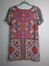Lulus Dress Womens Small Multicolor Floral Short Sleeve Shift Mini Boho Print