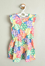 NWOT Mini Boden Girls Frill Sleeve Jersey Dress- Green Rainbow Daisy, Sz 2/3-7/8