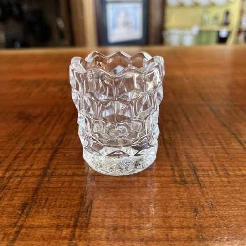 Vintage Fostoria Glass American Cubist Cut Toothpick Holder