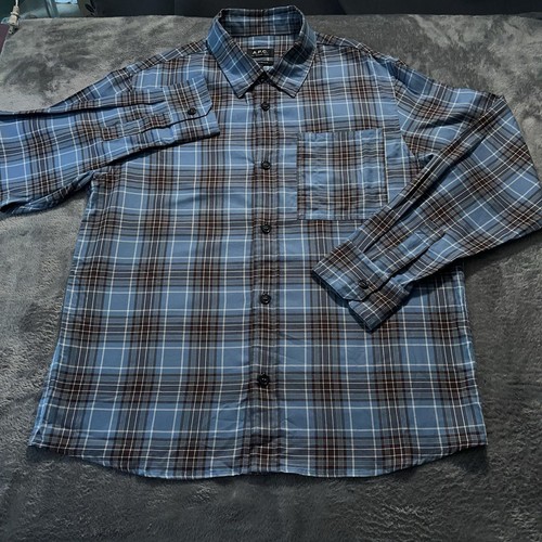 A.P.C. Shirt Men’s Large Blue Brown Plaid Button Up Cotton Morocco Rue Madame - Picture 2 of 11