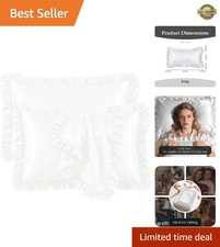 Luxurious 2 Pack Ruffle Satin Pillowcases King Size 20"x36" - White Elegance