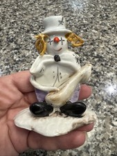 Vintage Meneghetti Capodimonte Figurine Spaghetti Hair Clown Italy Instrument