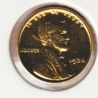 Rare Old Antique 1936 US Lincoln 24k Gold Plated Cent Penny Collection Coin USA