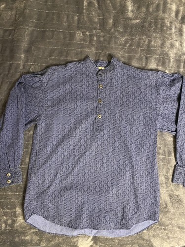 WAH Maker Men’s M Blue Print Pullover Shirt Medium Western Civil War Reenactment