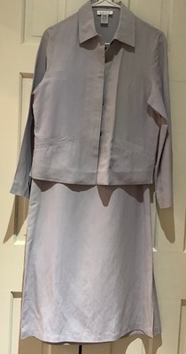 Gett Ladies Classic Silk/Linen Blend 3 Pc Light Gray Jacket, Skirt, Pant Set