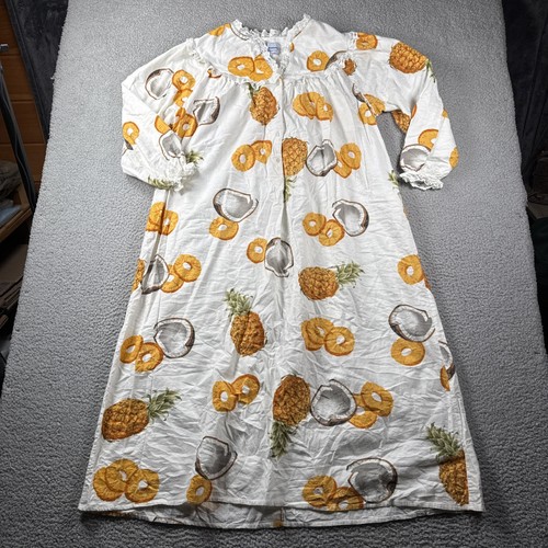 Vintage Accentuette Lanz Nachthemd Damen L 100% Baumwolle Spitzenbesatz Ananas