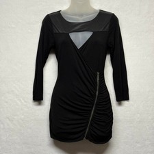 Guess Y2K Keyhole Faux Leather Zipper Bodycon Mini Dress Black Womens Size S