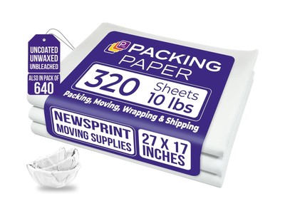 Purple Papers White Bulk Packing Paper | 320 sheets | 27'' x 17'' | 10 lb | She...