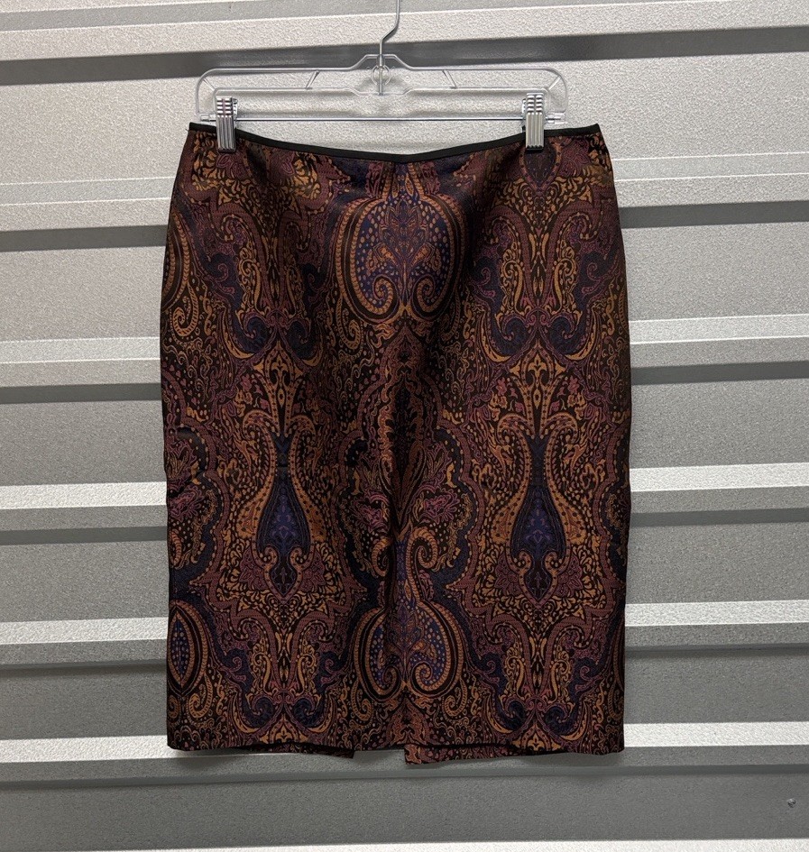 Linda Allard Ellen Tracy Womens RETRO Y2K Vintage Paisley Pencil Skirt SILK
