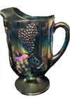 Vintage Indiana Carnival Glass large Pitcher blue/green purple Harvest Grape
