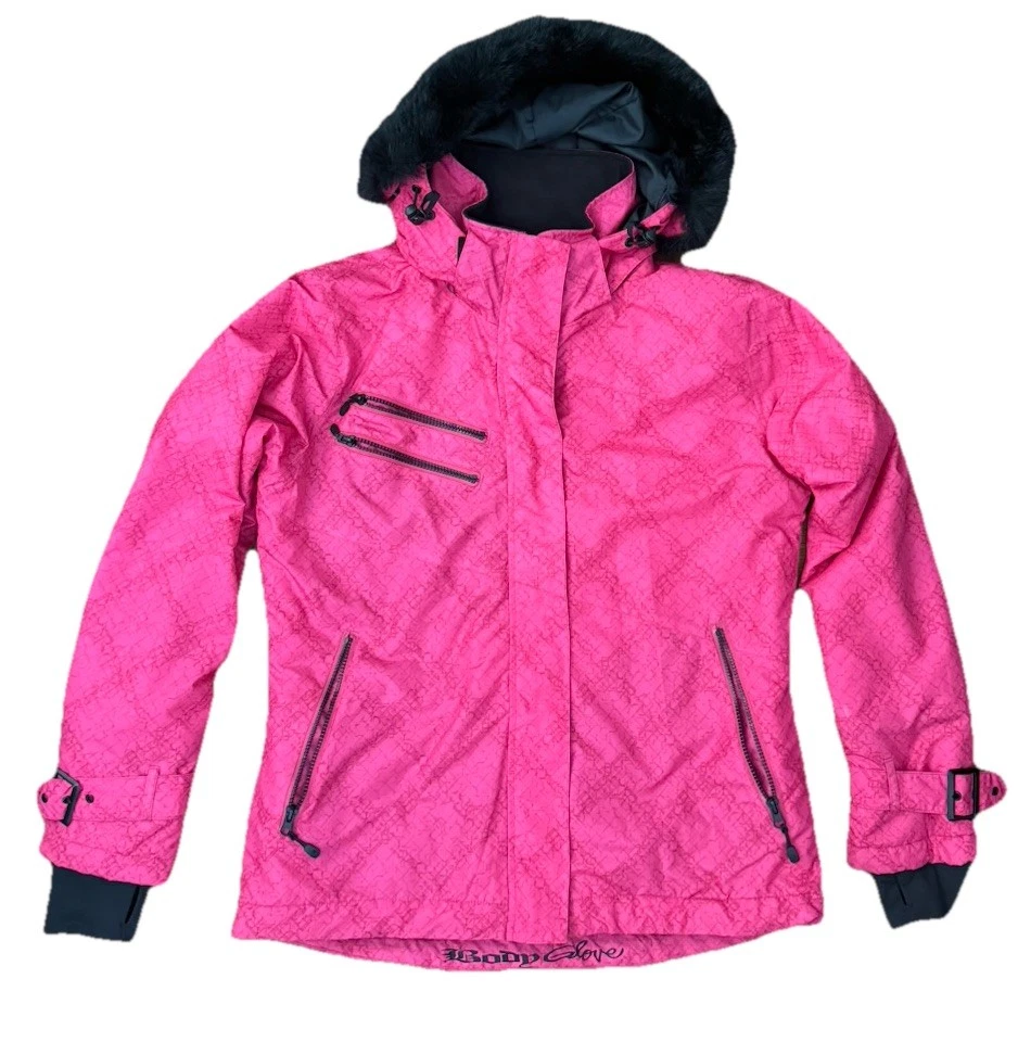 Body Glove Women’s Ski Snowboard Jacket L Pink Fur Hood Snow Technology New
