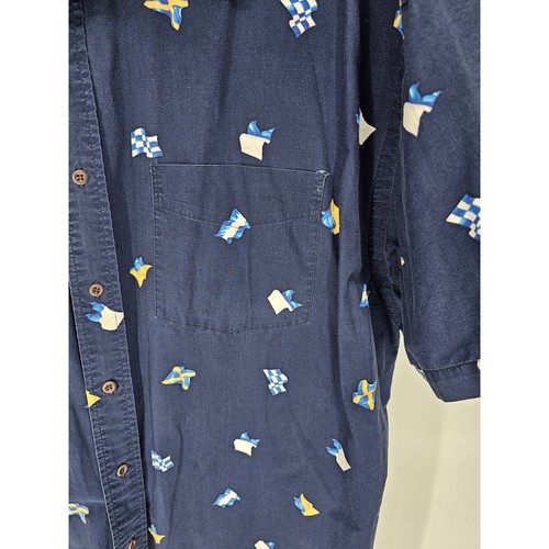 Nautica Mens Sz XXL Short Sleeve Button Up Shirt Cotton Blue Flag Print - Picture 2 of 4