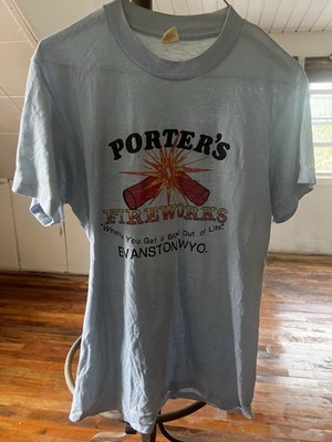 VTG *RARE* 70s 80s Porter s Fireworks T-Shirt Evanston Wyoming Spring Ford Tag