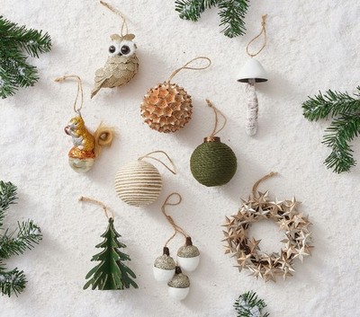 Pottery Barn Kids Winter Lodge Holiday Christmas Ornaments 9 Pc SET Woodland NEW