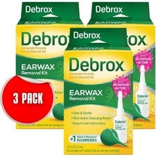 Debrox EarWax Removal Kit: Rubber Ear Bulb Syringe/0.5 fl.oz. Ear Drops - 3 PACK