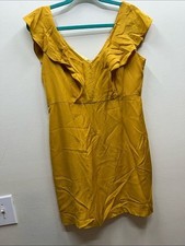Jenny Yoo Mustard Ruffled V-Neck Mini Dress