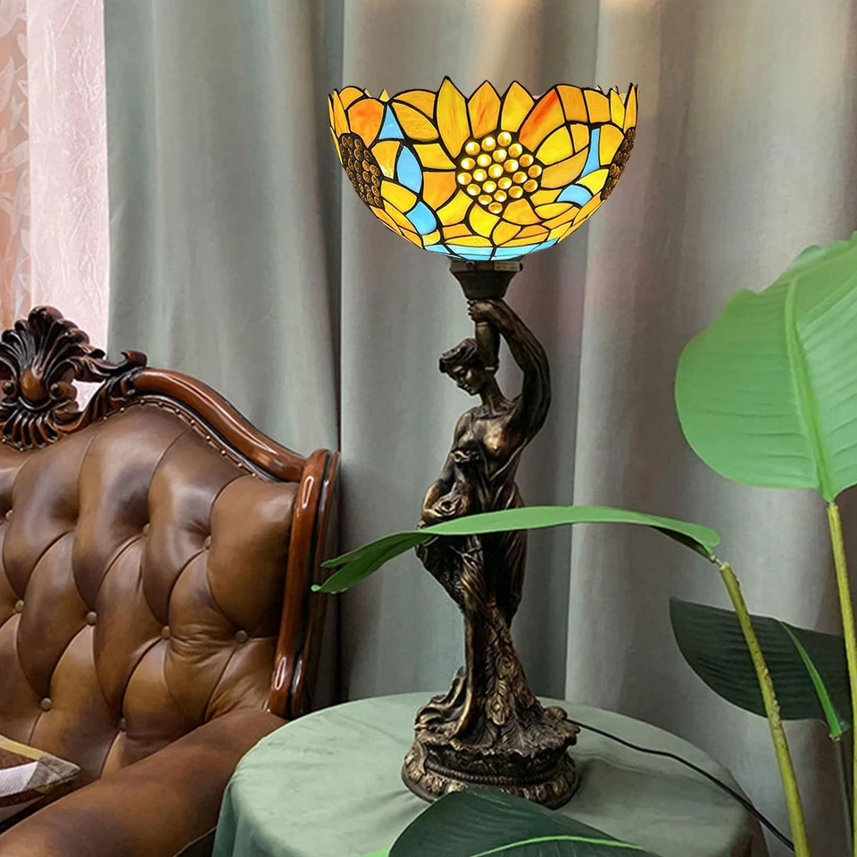 Repuesto Pantalla Lámpara Tiffany, 12" Vidrieras Girasol Pantallas, Vintage... Foto 4 de 4