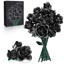 tinytrek Black Rose Bouquet Building Set, 12-Piece Botanical Flower Collection f