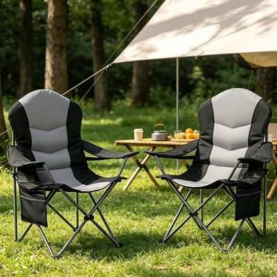 2 Pack Folding Camping Chairs for Adults - High Back Padded Outdoor Lawn Chairs