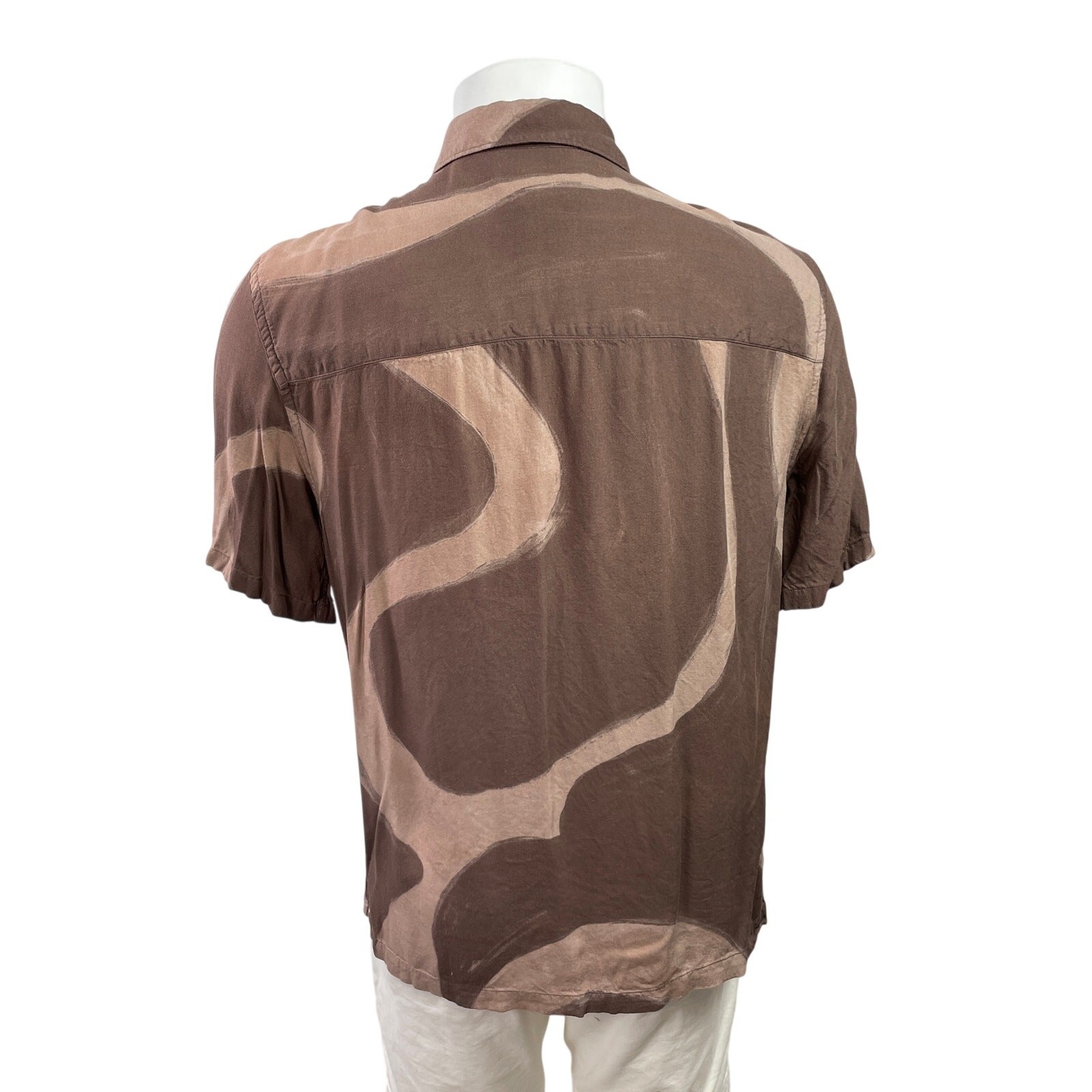 Zara Men's Brown Abstract Print Short Sleeve Collared Button Down Shirt Top M image 3