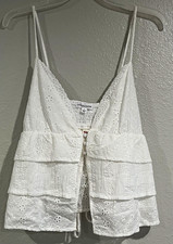 Love On A Hanger White Cotton Eyelet Tie Front Camisole Adjustable Straps L