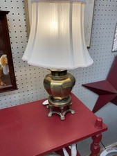 Vintage Footed Brass Lamp Chinoiserie Ginger Jar Lamp with Shade 19x 12 x 10"